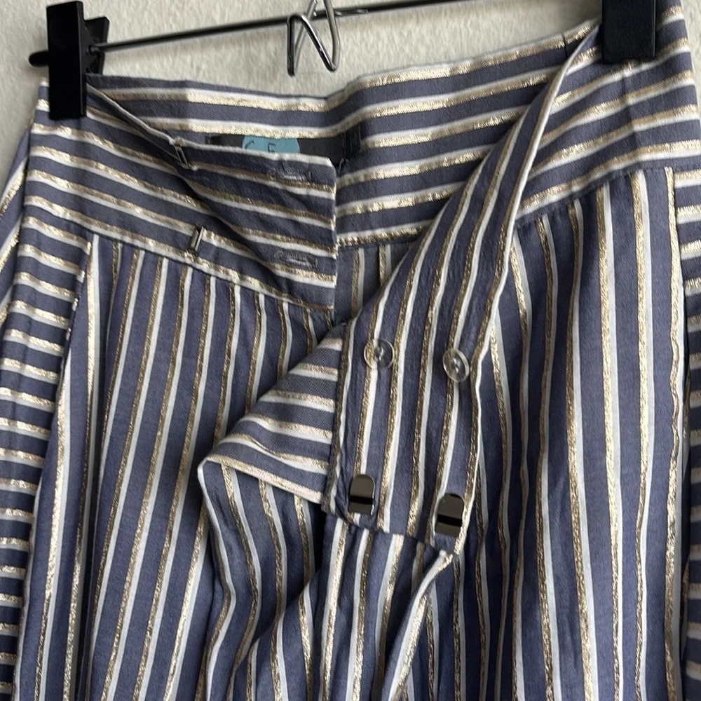 Anthropologie Eva Franco Blue White and Gold Striped Wide Leg Pants Size 0 - Picture 6 of 8